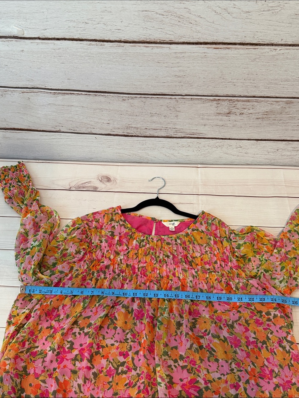 Terra & Sky Pink and Orange Floral Smocked Yoke Blouse - Picture 6 of 8
